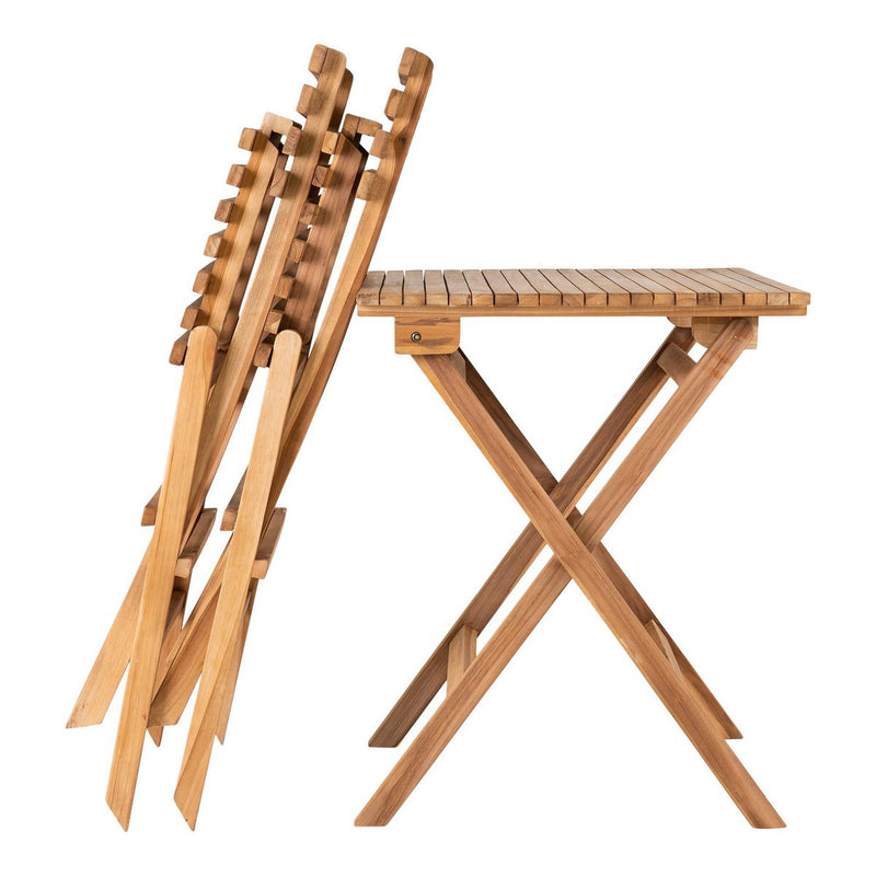 Cuenca Caféset - Caféset, 2 stoelen en 1 tafel, teakhout, naturel - Chic Choice