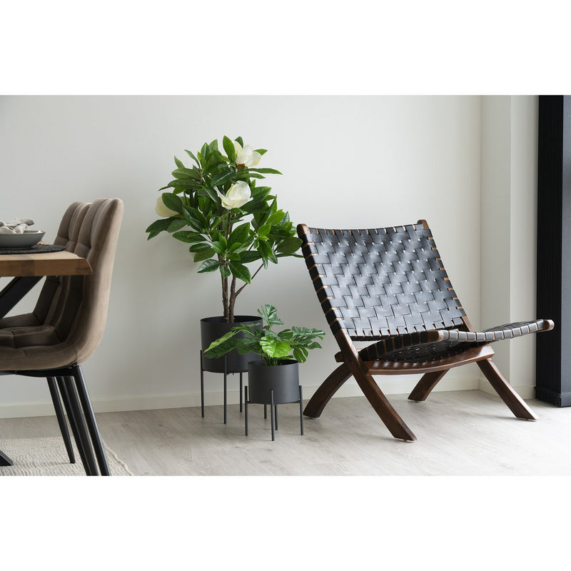 Perugia Klapstoel - Teakhout, Leer, Zwart - 66x74x73 cm - Chic Choice