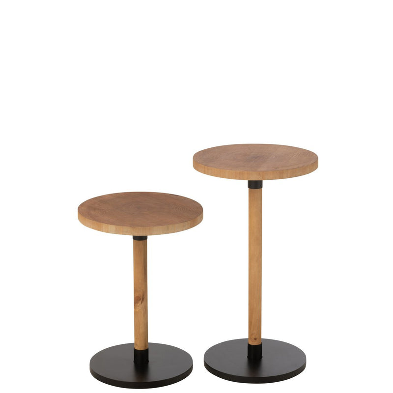J-Line Set Van 2 Bijzettafel Ron Mdf/Dennenhout Naturel Zwart - Chic Choice