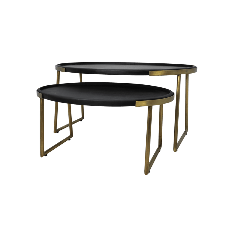 2 Delige salontafel set Paulson - mangohout/antiek goud - Chic Choice