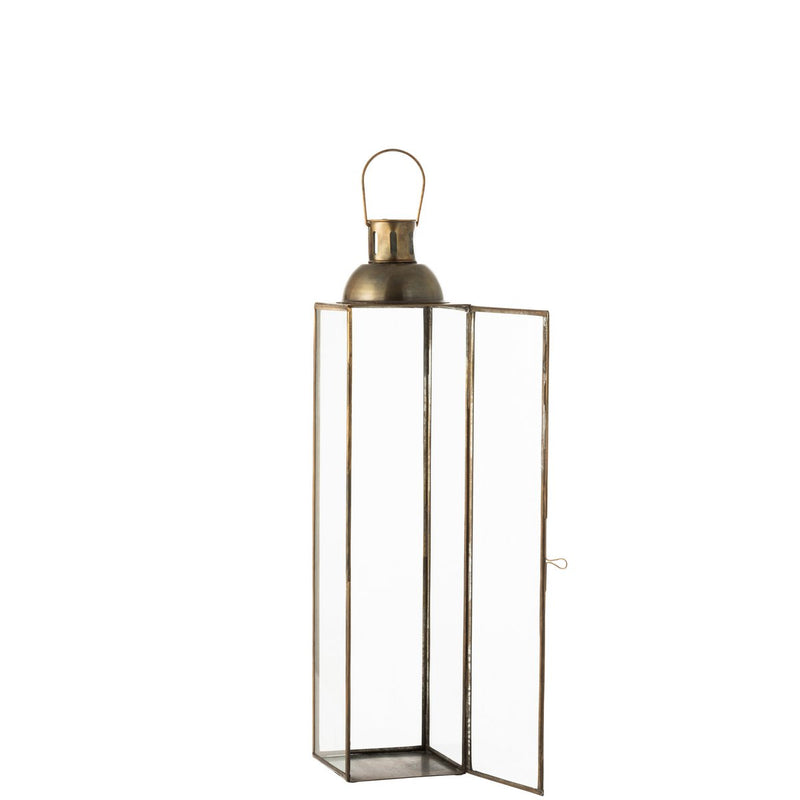 J-Line lantaarn Hoog Antiek - glas/ijzer - brons - small - Chic Choice