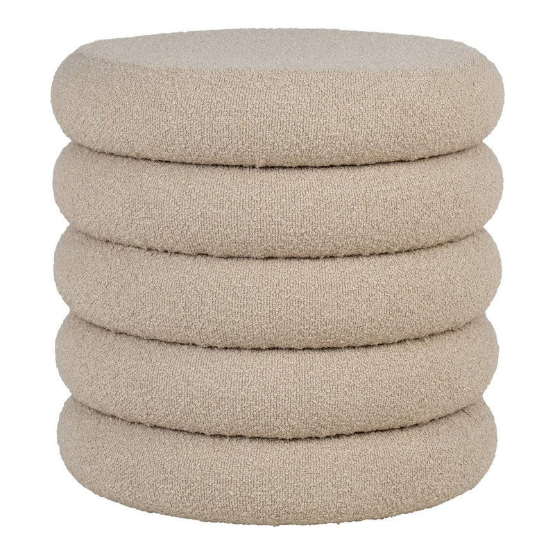 Brooklyn Poef - MDF, Grenenhout, Schuim, Polyester, Beige - Ø44x44 cm - Chic Choice