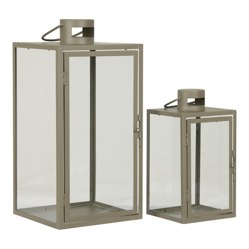 Corfu Lantaarns - Groen, Staal, Glas, 13/19.5x13/19.5x25.5/40 cm - Set van 2 - Chic Choice