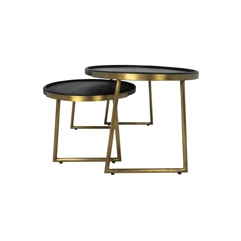 2 Delige salontafel set Paulson - mangohout/antiek goud - Chic Choice