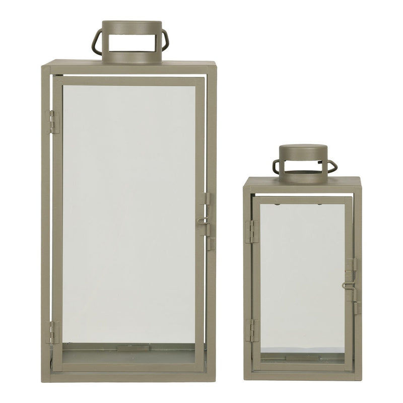 Corfu Lantaarns - Groen, Staal, Glas, 13/19.5x13/19.5x25.5/40 cm - Set van 2 - Chic Choice