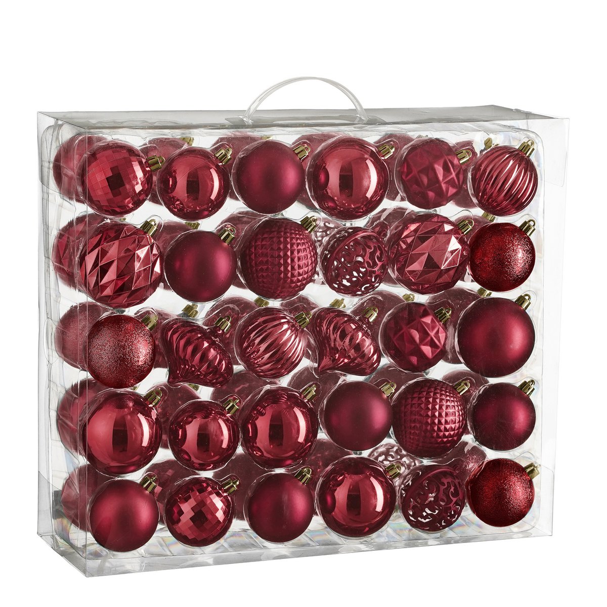 Kerstballen Set - 60 Stuks - Ø7 cm - Onbreekbaar - Donkerrood