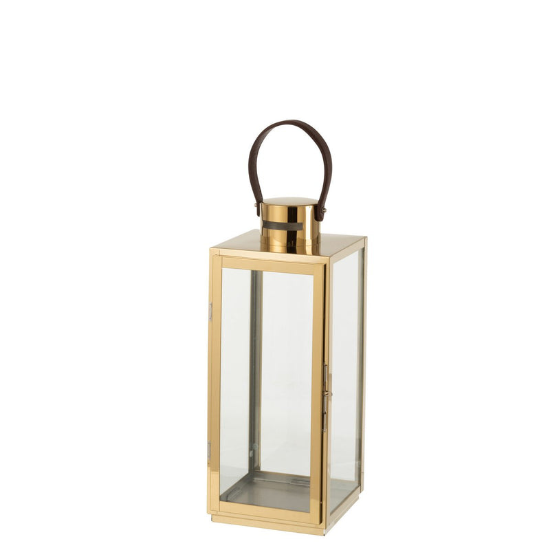 J-Line Lantaarn Vierkant Metaal/Glas Goud - Chic Choice