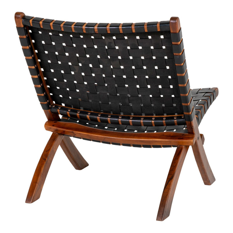 Perugia Klapstoel - Teakhout, Leer, Zwart - 66x74x73 cm - Chic Choice