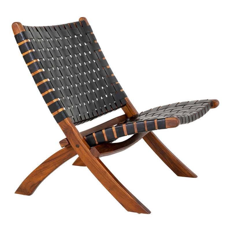 Perugia Klapstoel - Teakhout, Leer, Zwart - 66x74x73 cm - Chic Choice