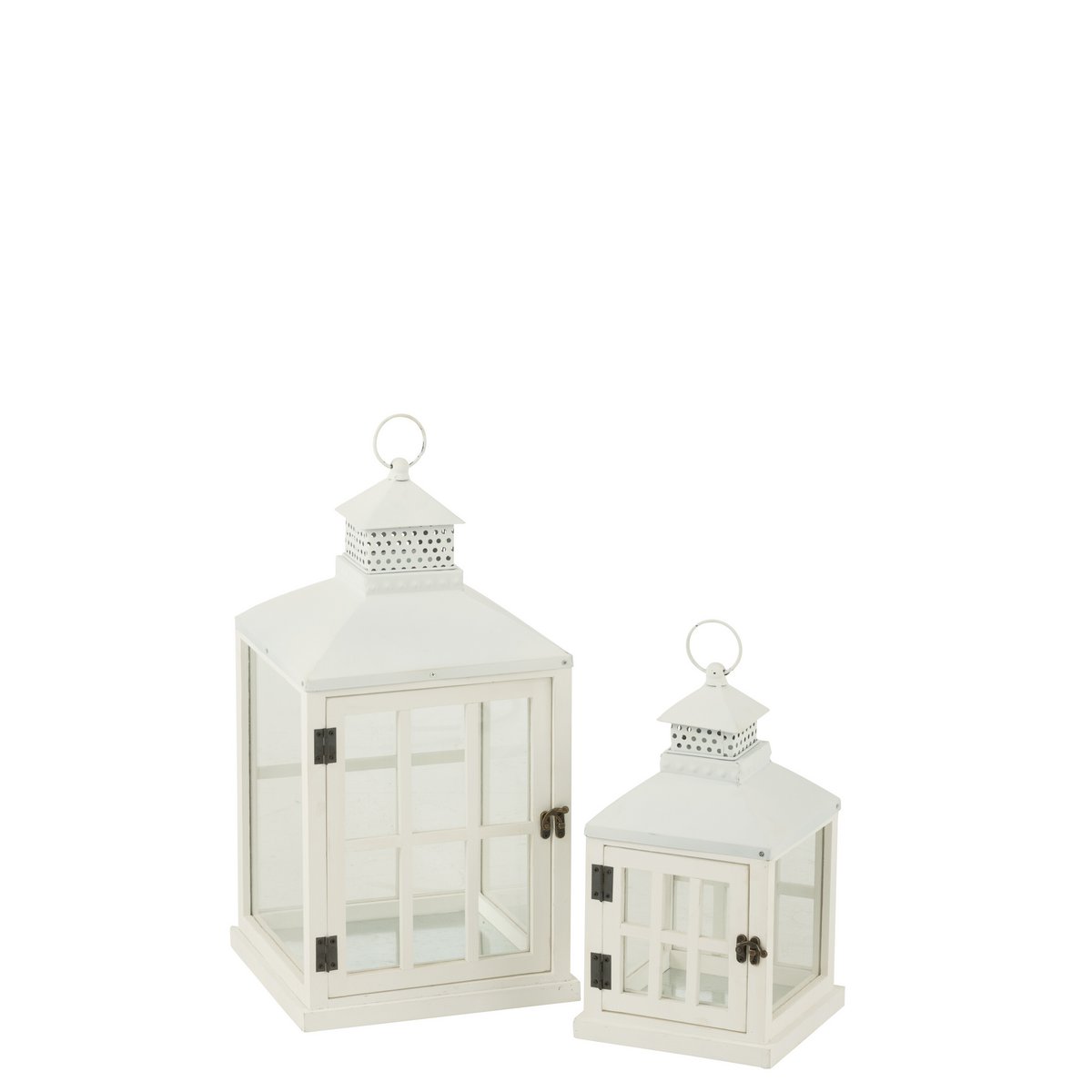 J-Line Set Van Twee Lantaarns Huizen Sparhout/Metaal Wit - Chic Choice