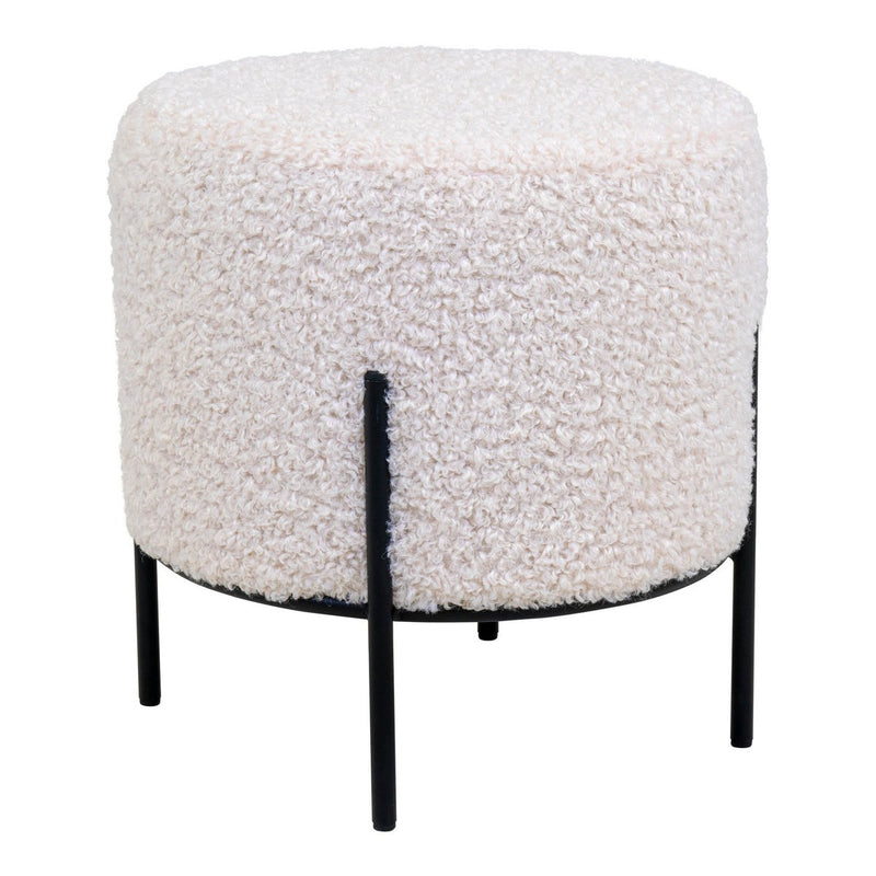Alford Poef - Kunst Lamsleer, Wit - Ø35,5x37 cm - Chic Choice