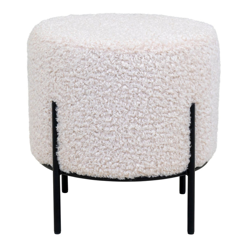 Alford Poef - Kunst Lamsleer, Wit - Ø35,5x37 cm - Chic Choice
