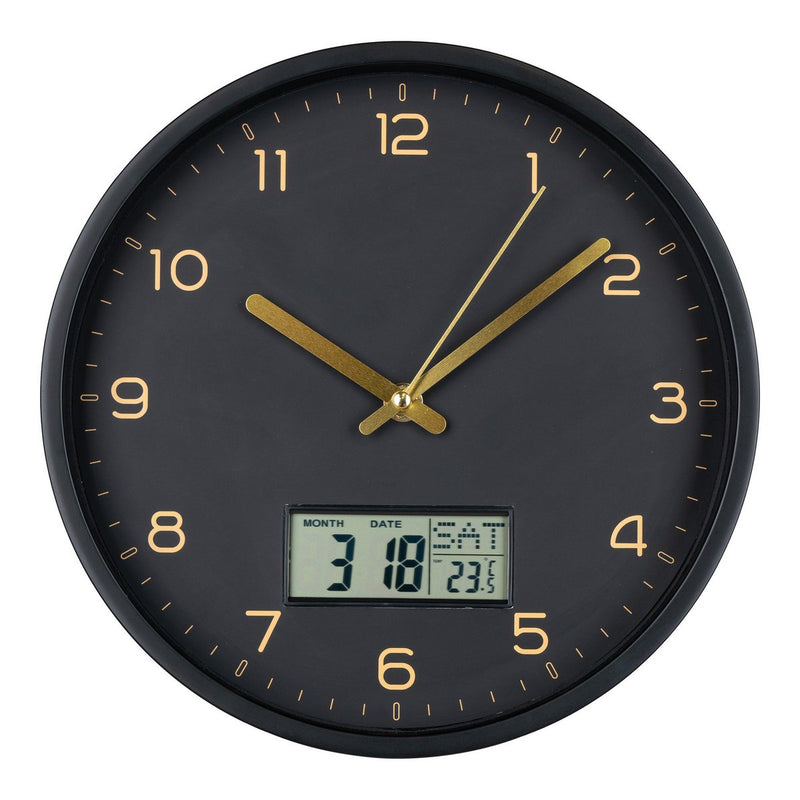 Amiens Wandklok - Zwart, Kunststof, Glas, LCD, Ø25cm - Chic Choice