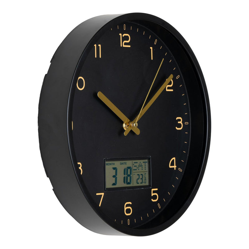 Amiens Wandklok - Zwart, Kunststof, Glas, LCD, Ø25cm - Chic Choice