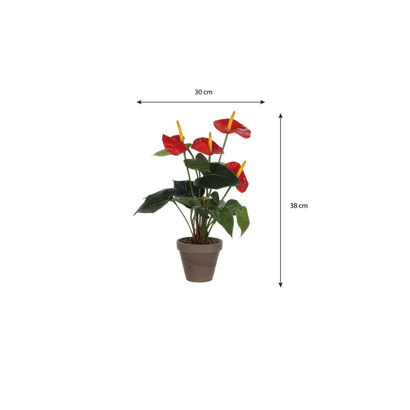 Anthurium Kunstplant in Bloempot Stan - H38 x Ø30 cm - Rood - Chic Choice