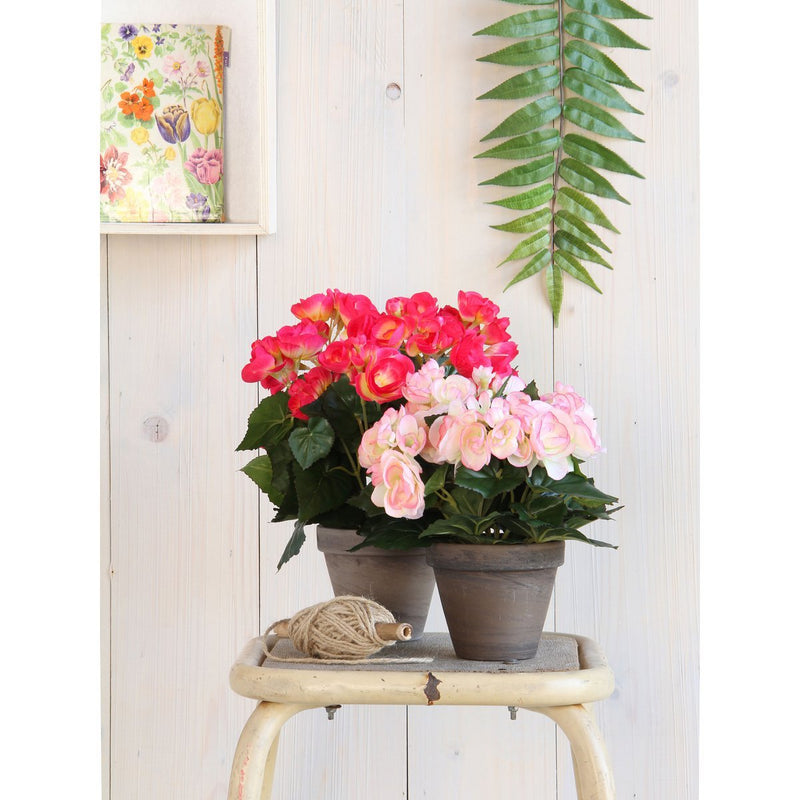 Begonia Kunstplant in Bloempot Stan - H30 x Ø25 cm - Donkerroze - Chic Choice