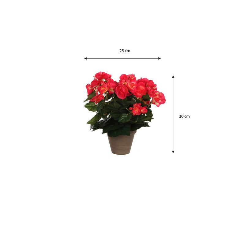 Begonia Kunstplant in Bloempot Stan - H30 x Ø25 cm - Donkerroze - Chic Choice