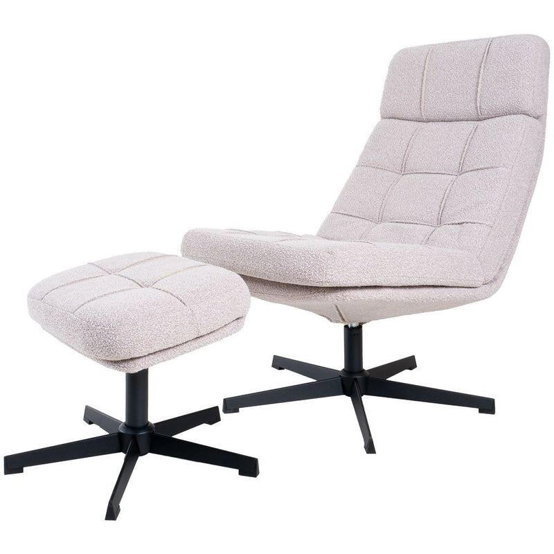 Fauteuil Aiden + Hocker – Bouclé – Naturel - Chic Choice