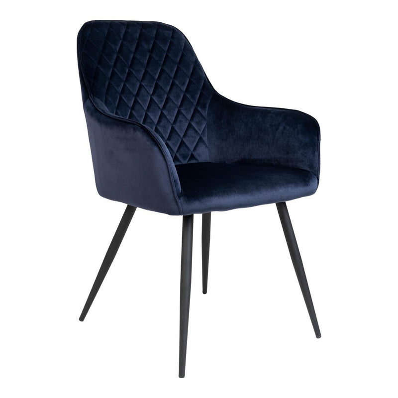 Harbo Eetkamerstoel - Blauw, Fluweel, Zwarte metalen poten - Set van 2 - Chic Choice