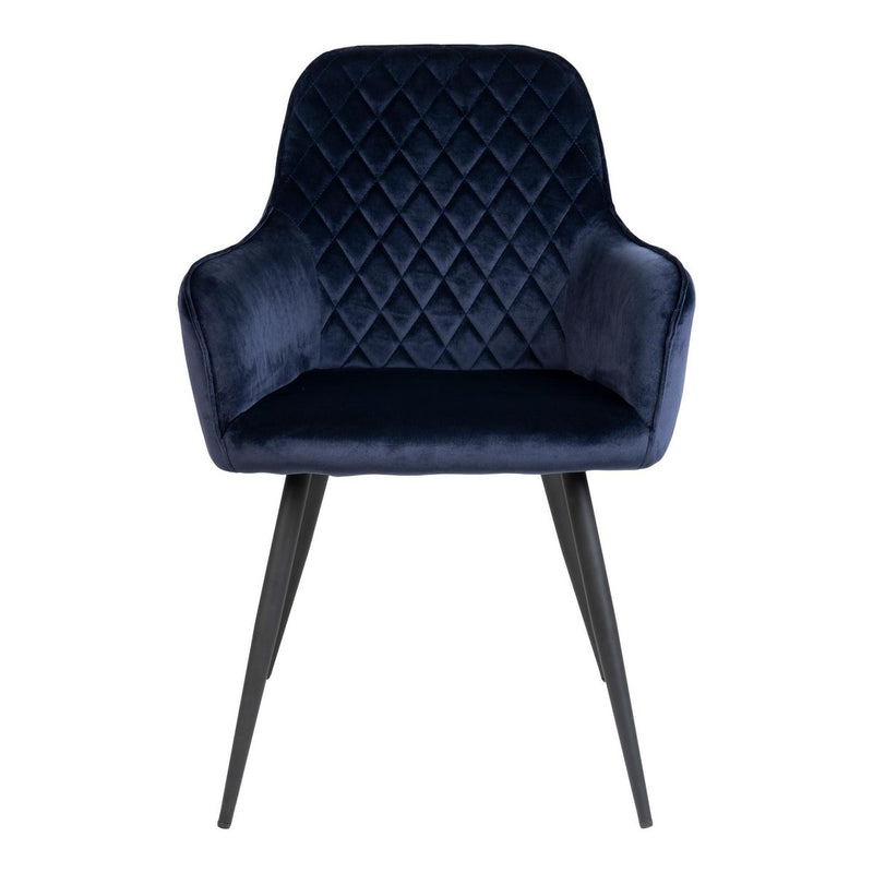 Harbo Eetkamerstoel - Blauw, Fluweel, Zwarte metalen poten - Set van 2 - Chic Choice