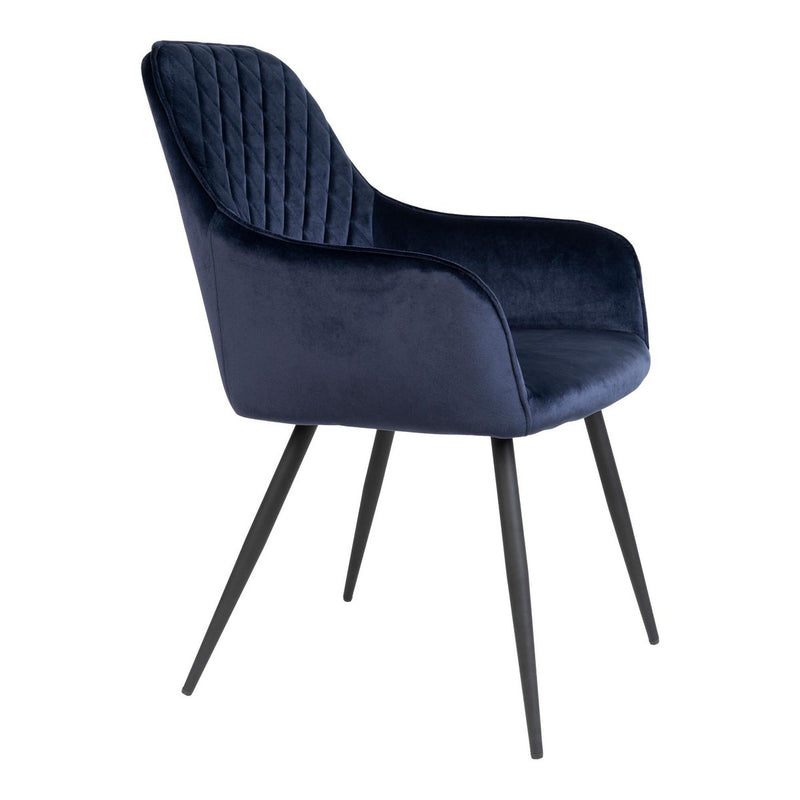 Harbo Eetkamerstoel - Blauw, Fluweel, Zwarte metalen poten - Set van 2 - Chic Choice