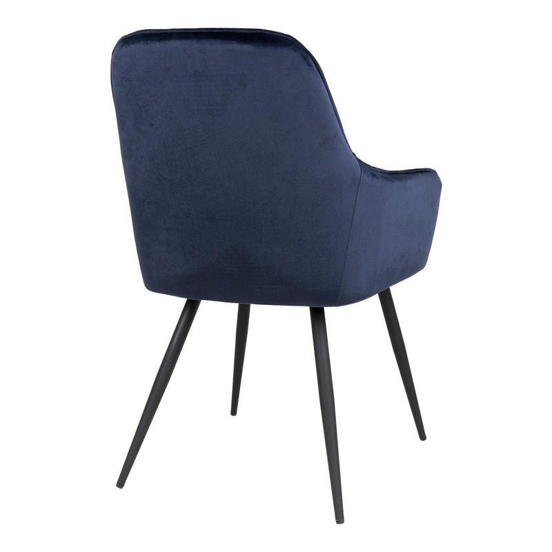 Harbo Eetkamerstoel - Blauw, Fluweel, Zwarte metalen poten - Set van 2 - Chic Choice