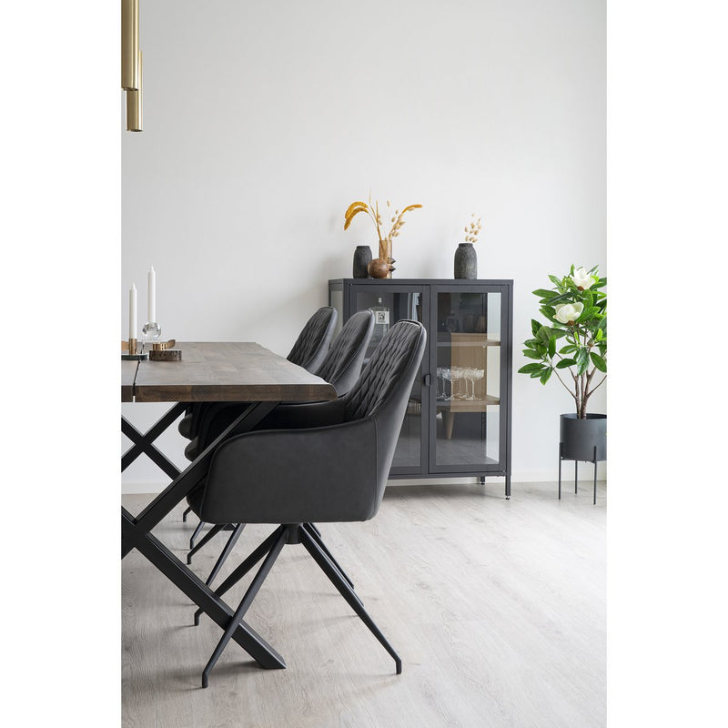 Harbo Eetkamerstoel met Draaiknop - Staal, PU, Multiplex, Donkergrijs - Chic Choice