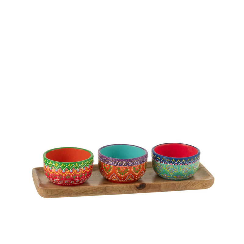 J-Line Dienblad + 3 Come Mumbai Terracotta/Hout Mix - Chic Choice