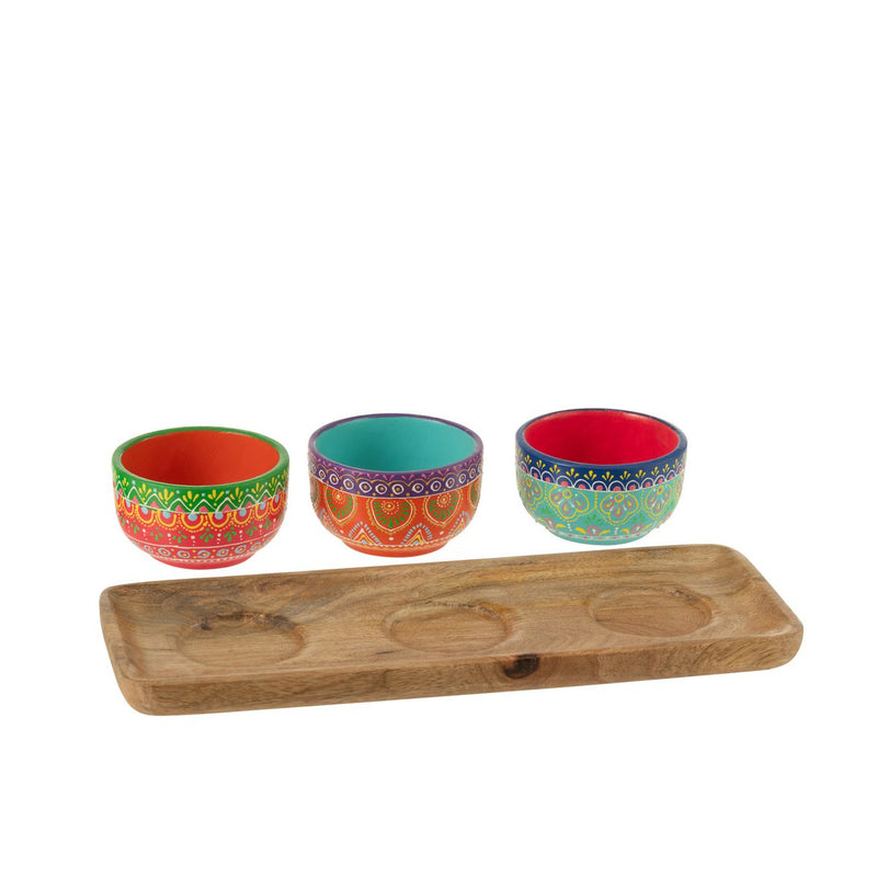 J-Line Dienblad + 3 Come Mumbai Terracotta/Hout Mix - Chic Choice