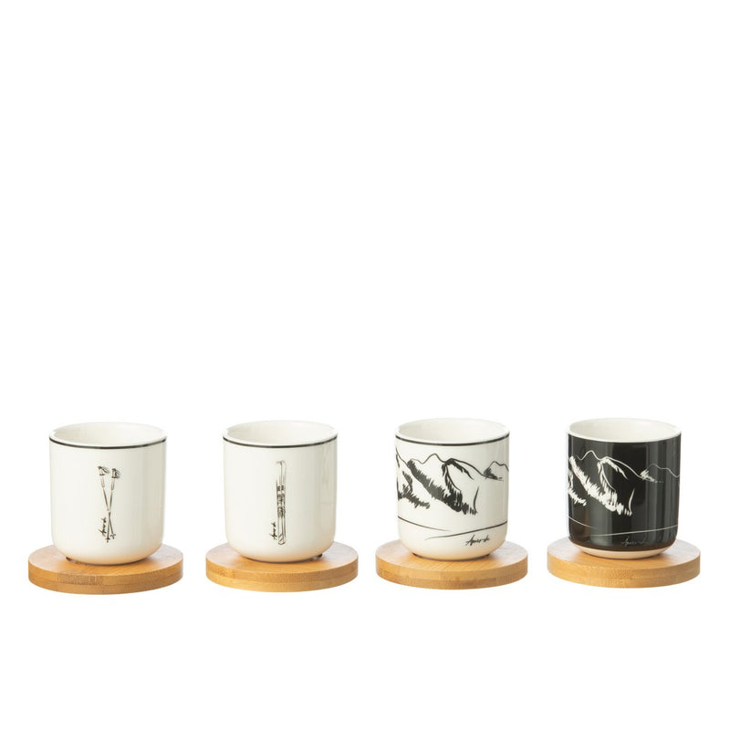 J-Line Doos 4 Koffietassen + Schotels Bambou Cadeaudoos Keramiek Zwart/Wit - Chic Choice