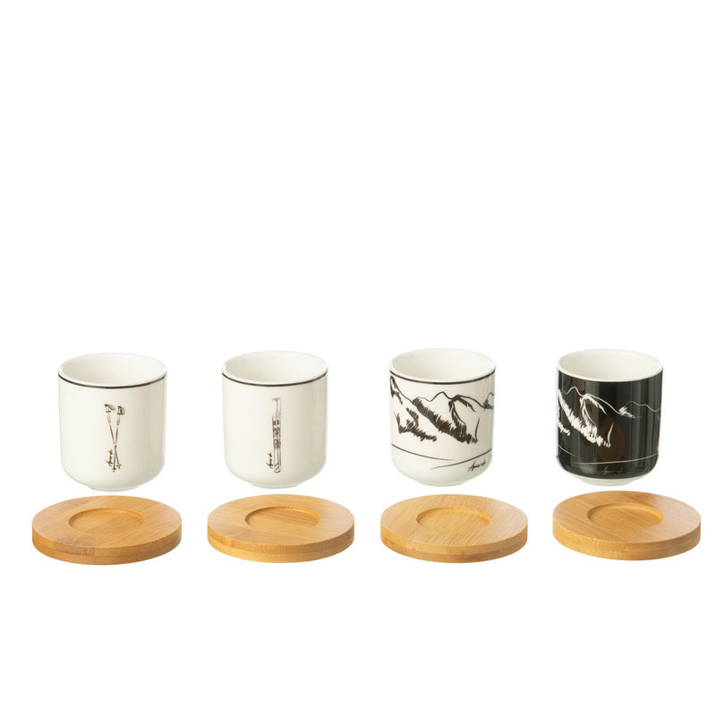 J-Line Doos 4 Koffietassen + Schotels Bambou Cadeaudoos Keramiek Zwart/Wit - Chic Choice