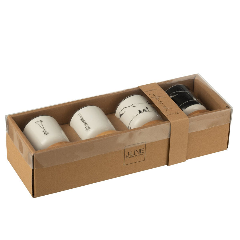 J-Line Doos 4 Koffietassen + Schotels Bambou Cadeaudoos Keramiek Zwart/Wit - Chic Choice