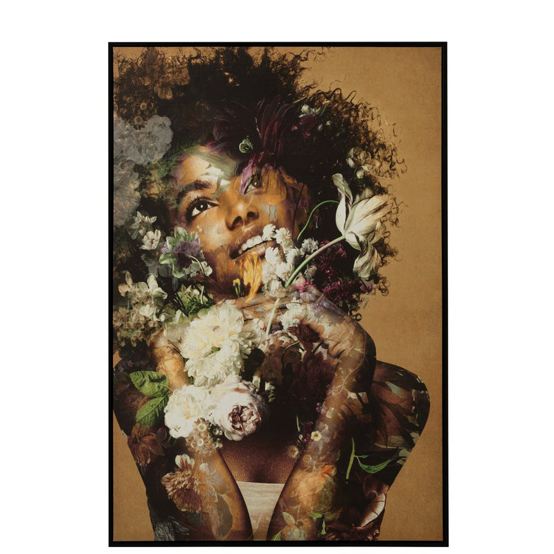 J-Line Kader Vrouw Bloemen Canvas/Hout Mix - Chic Choice