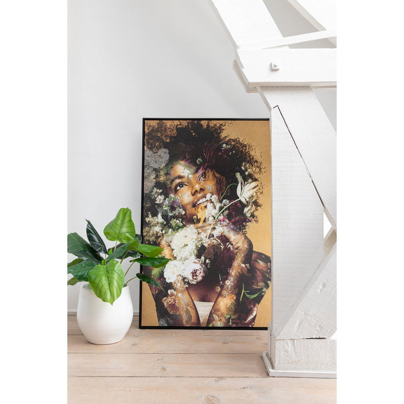 J-Line Kader Vrouw Bloemen Canvas/Hout Mix - Chic Choice