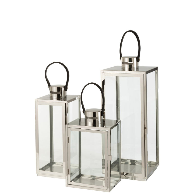 J-Line Lantaarn Vierkant Metaal/Glas Zilver - Chic Choice