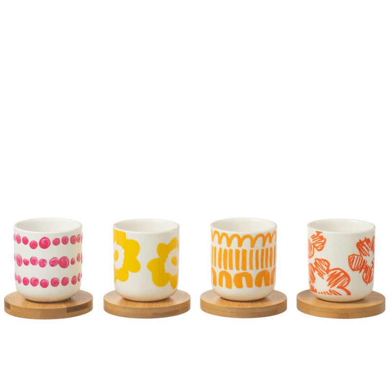J-Line Set 4 Tassen + Schotel Bamboe Doos Keramiek Mix - Chic Choice