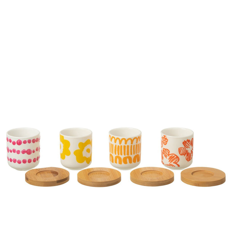 J-Line Set 4 Tassen + Schotel Bamboe Doos Keramiek Mix - Chic Choice