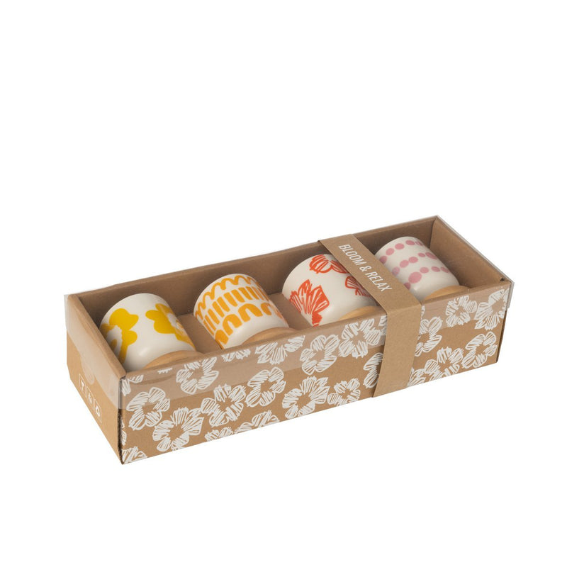 J-Line Set 4 Tassen + Schotel Bamboe Doos Keramiek Mix - Chic Choice