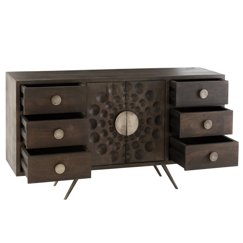 J-line kast Laag Etnisch 2 deuren + 6 laden - hout - bruin - Chic Choice
