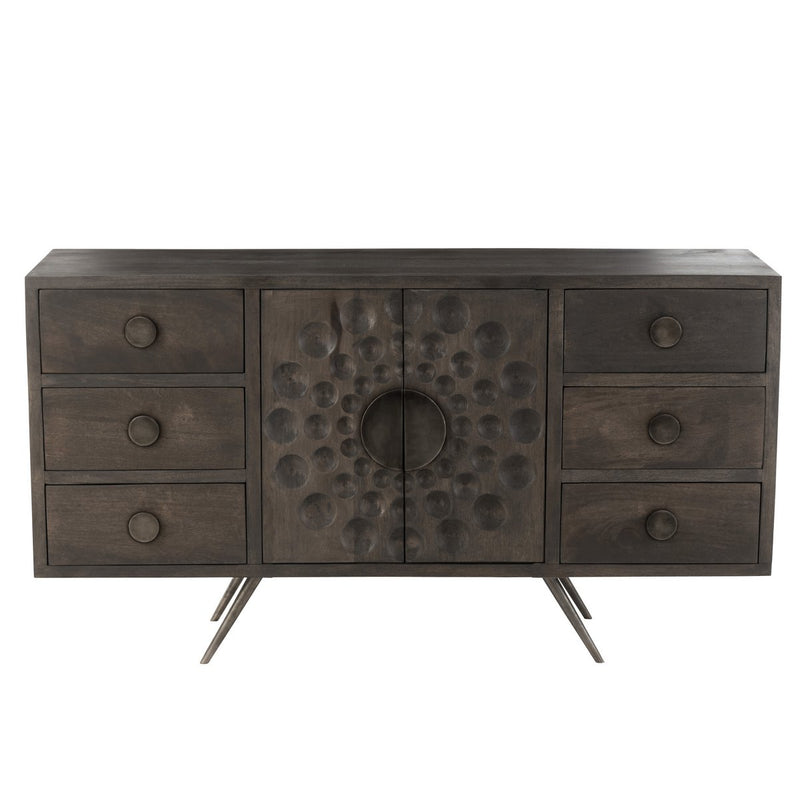 J-line kast Laag Etnisch 2 deuren + 6 laden - hout - bruin - Chic Choice