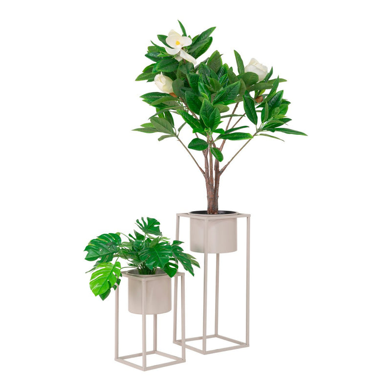 Marla Bloempotten - Beige/Grijs, Staal - Set van 2 - Chic Choice