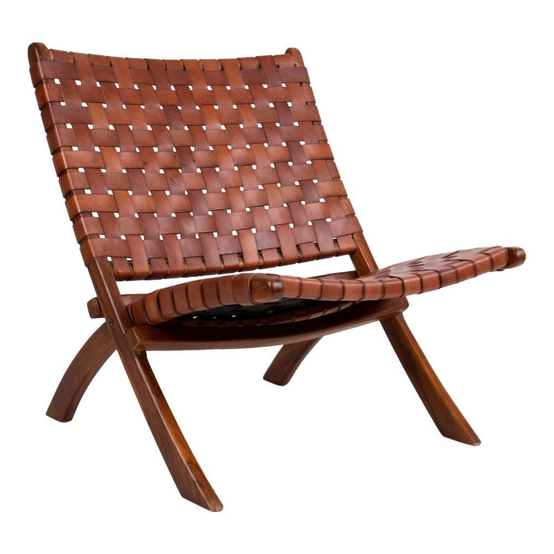 Perugia Klapstoel - Teakhout, Leer, Bruin - 66x74x73 cm - Chic Choice