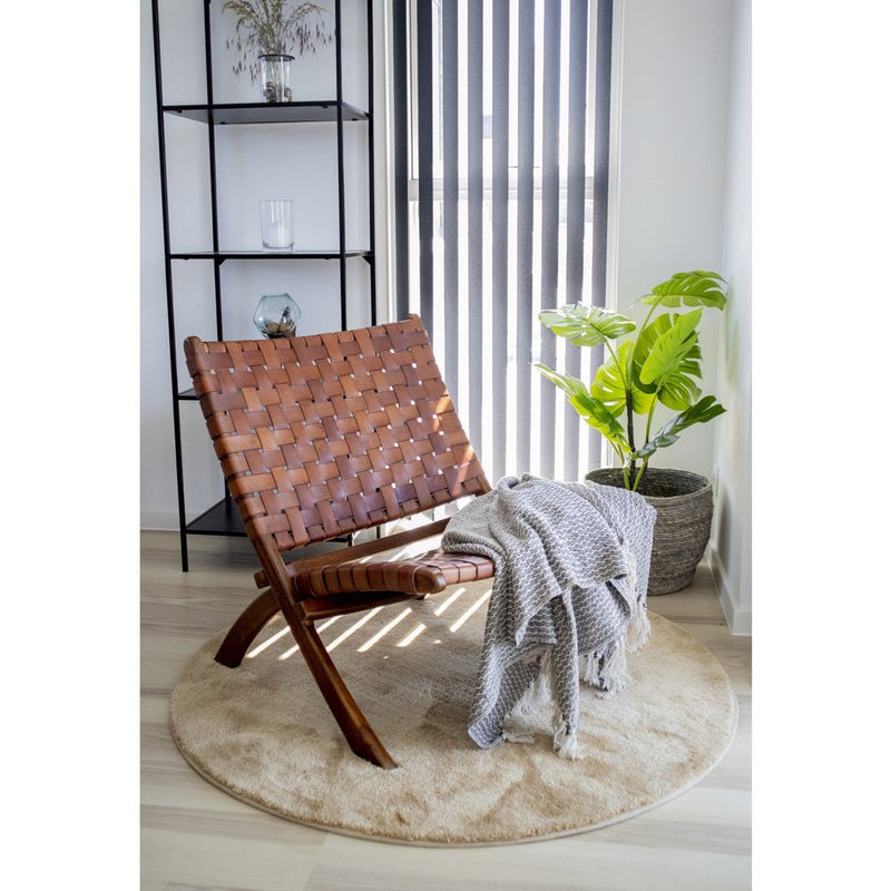 Perugia Klapstoel - Teakhout, Leer, Bruin - 66x74x73 cm - Chic Choice