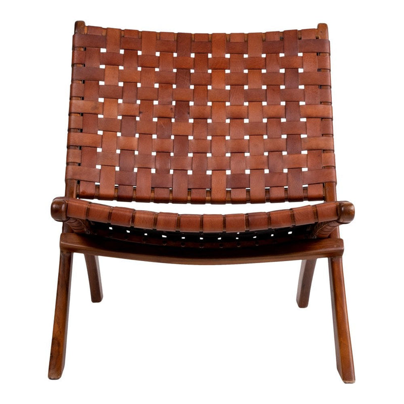 Perugia Klapstoel - Teakhout, Leer, Bruin - 66x74x73 cm - Chic Choice