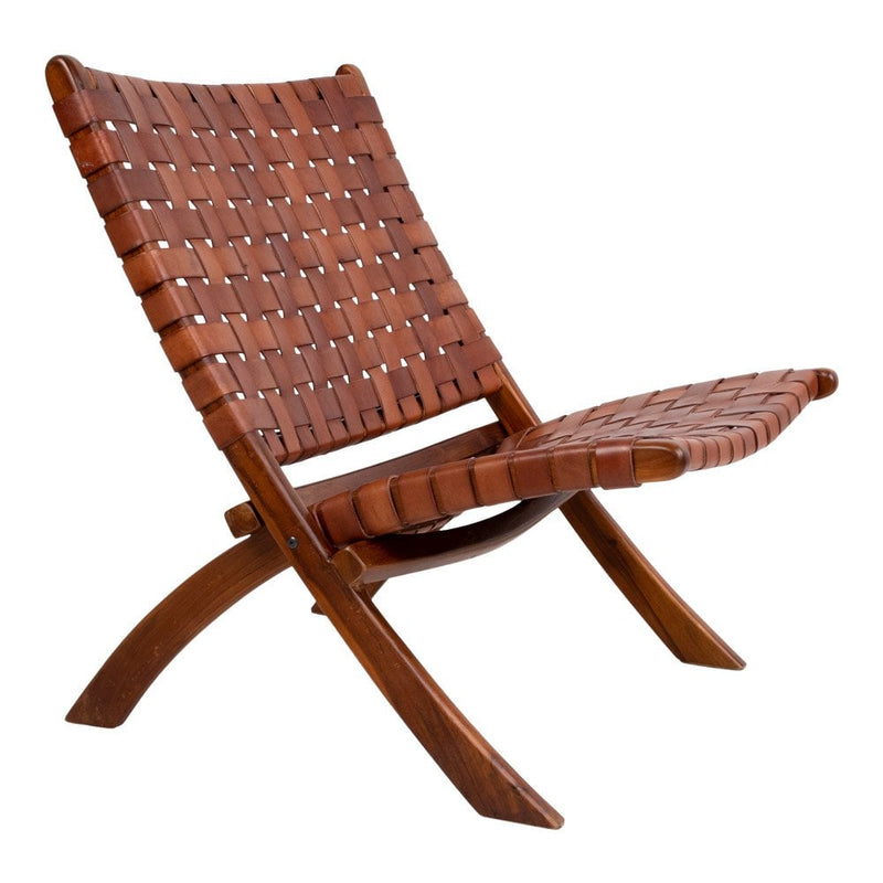 Perugia Klapstoel - Teakhout, Leer, Bruin - 66x74x73 cm - Chic Choice
