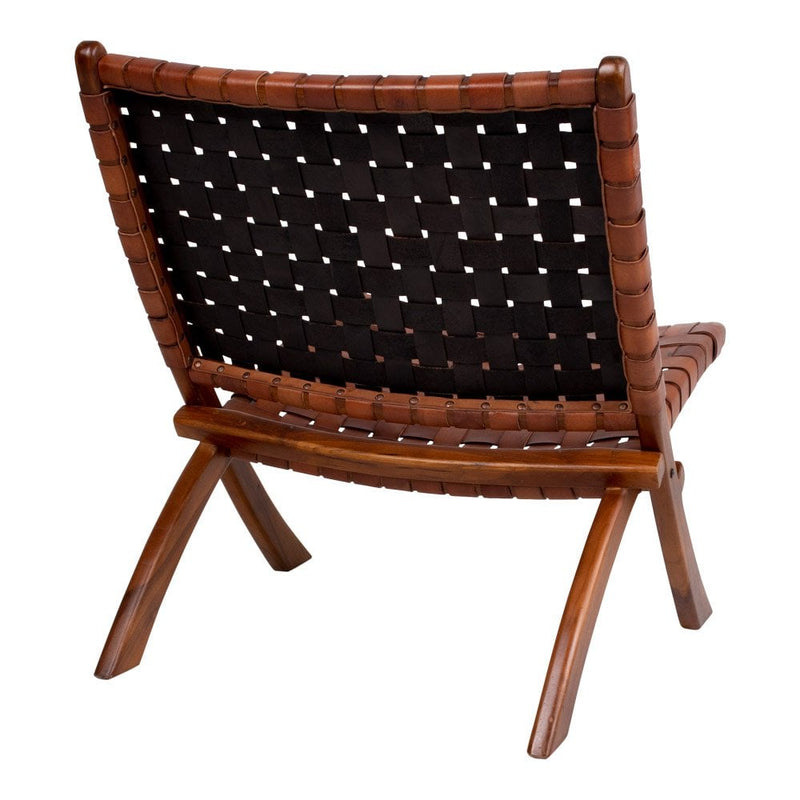 Perugia Klapstoel - Teakhout, Leer, Bruin - 66x74x73 cm - Chic Choice