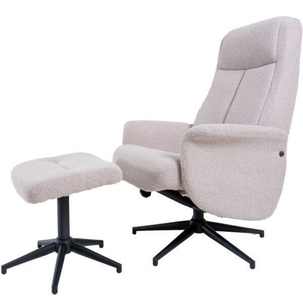 Relaxfauteuil Bindy + Hocker – Bouclé – Naturel - Chic Choice