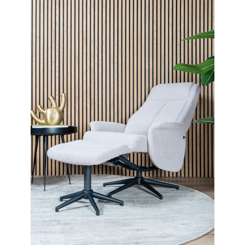 Relaxfauteuil Bindy + Hocker – Bouclé – Naturel - Chic Choice
