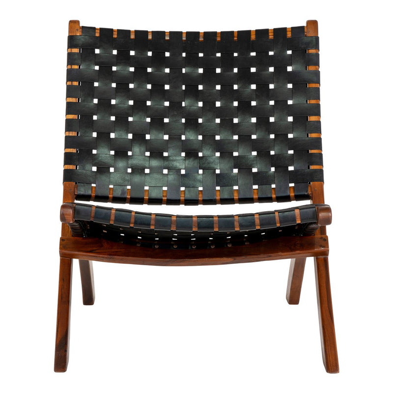 Perugia Klapstoel - Teakhout, Leer, Zwart - 66x74x73 cm - Chic Choice
