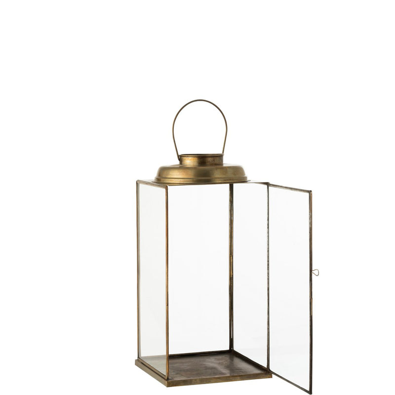 J-Line lantaarn Laag Antiek - glas/ijzer - brons - small - Chic Choice